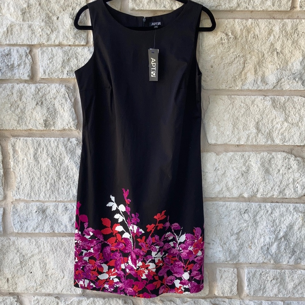 Apt. 9 Black and Pink Floral MIDI Dress Crew Neck